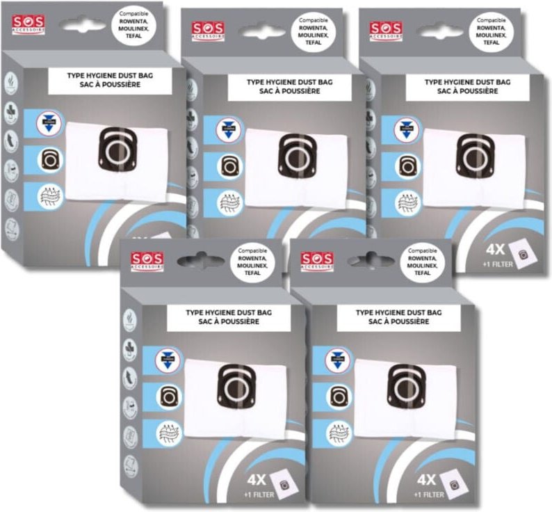 Ersatzteil - 5er Pack mit 4 Beuteln + 1 hygiene+ Filter - Rowenta tefal, moulinex