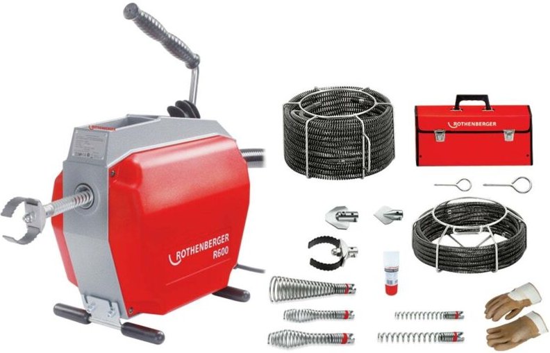 Rohrreinigungsgerät R600 + Spirale und Werkzeugset 7.2687 + 7.2956X - Rothenberger