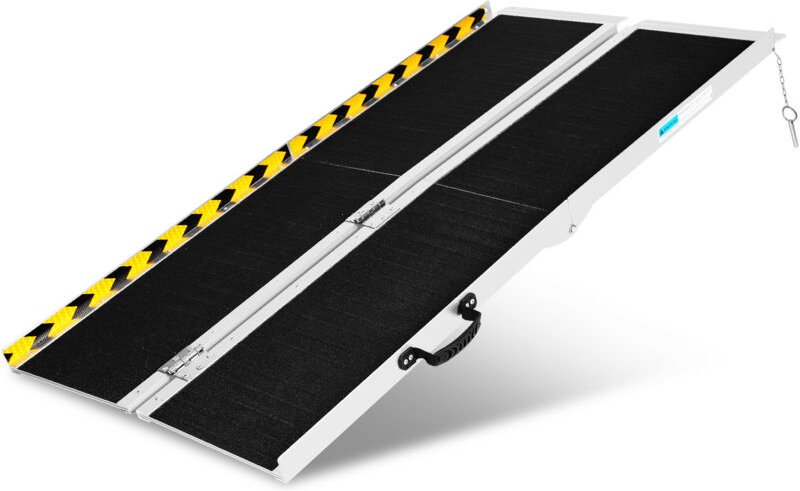 Randaco Rollstuhlrampe 152cm Rollirampe Auffahrrampe Laderampe 2x faltbar Alu rutschfeste Oberfläche 270kg