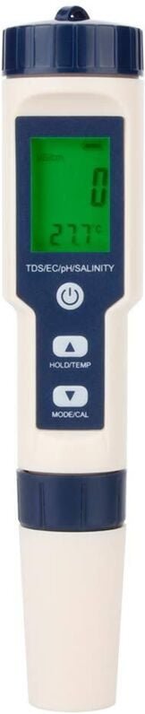 5-in-1 Multifunktions-Wasserqualitätsmessgerät (tragbar, digital) mit Hintergrundbeleuchtung, pH-Wert, Salzgehalt, Tempe...