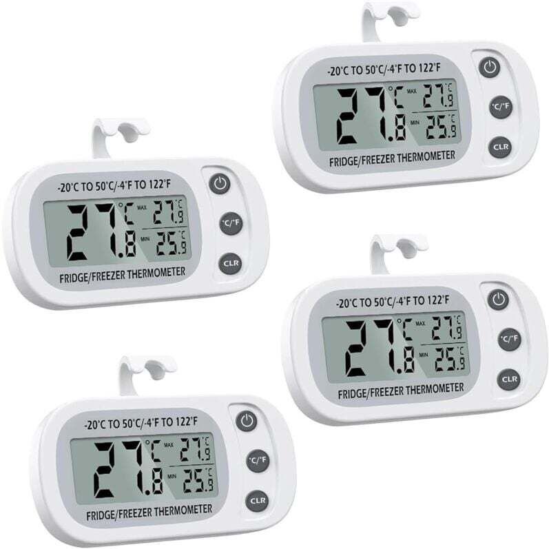4-teiliges digitales Kühlschrankthermometer-Set, digitales Gefrierschrankthermometer mit Haken, gut lesbares LCD-Display...