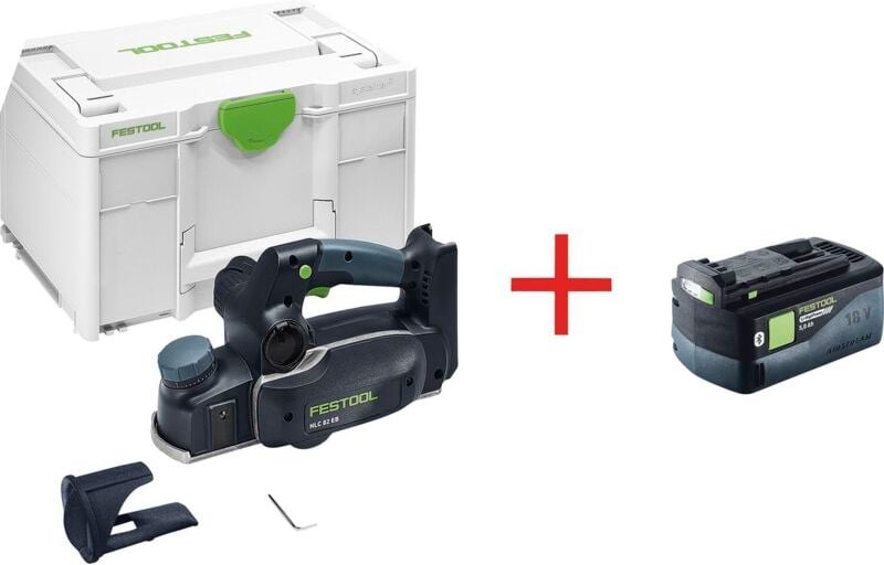 Festool Akku-Handhobel HLC 82 EB-Basic 18V Li-Ion - im Systainer SYS3 M 237 - inkl. Akku-Pack HighPower 5,0 Ah - Aktion