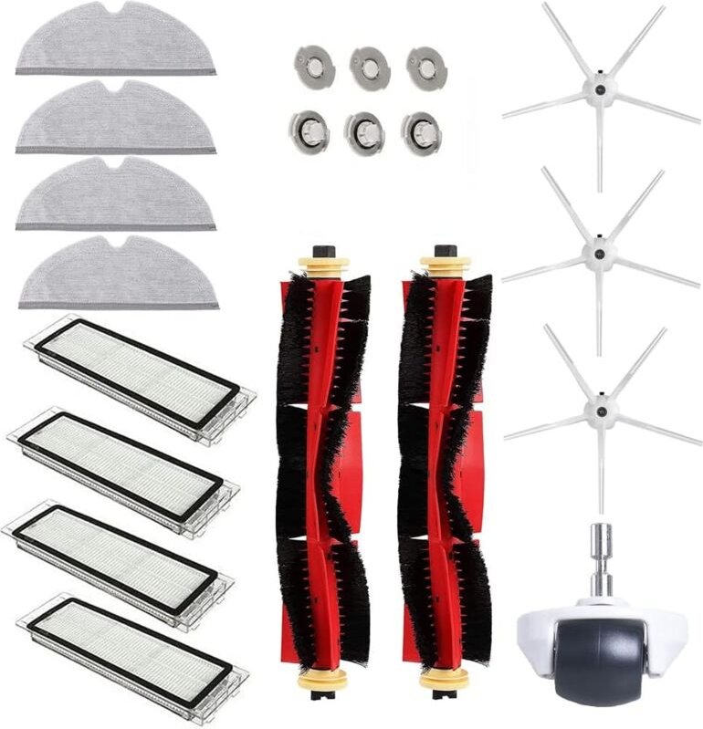 Ersatzset für den Staubsauger Xiaomi Roborock S5Max/S6 Pure/E5, inkl. 2 Rollbürsten, 3 Seitenbürsten, 4 Hepa-Filter, 4 T...