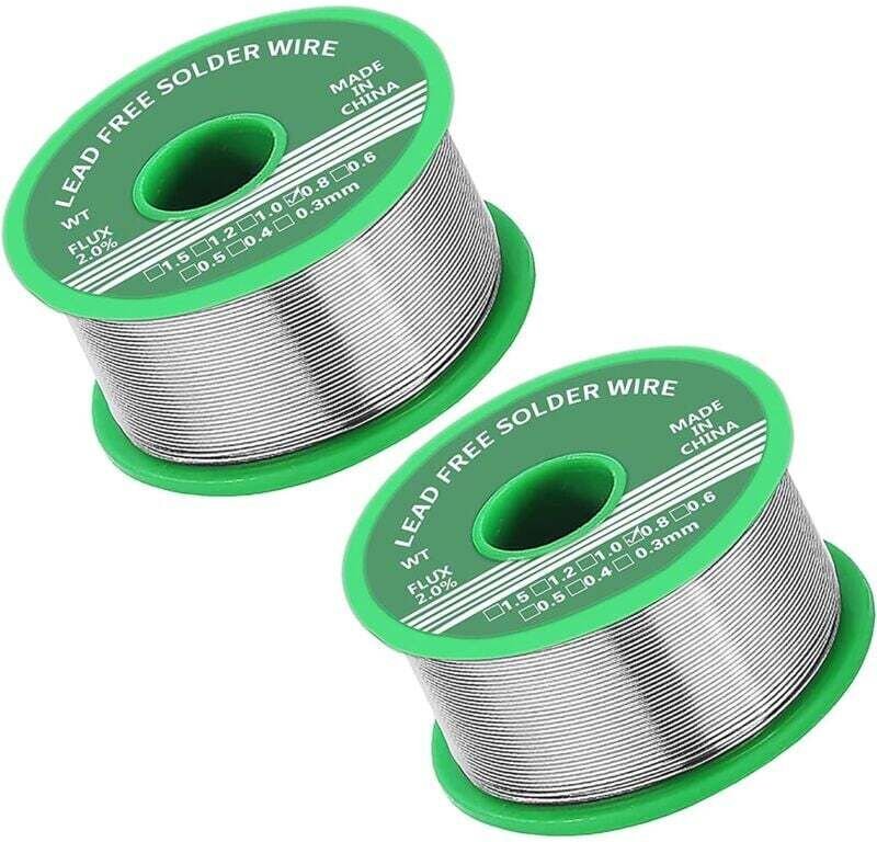 Packung mit 2 Spulen à 100 g bleifreiem Lötdraht (0,8 mm) mit Kolophoniumkern und Lötflussmittel, geeignet zur Reparatur...