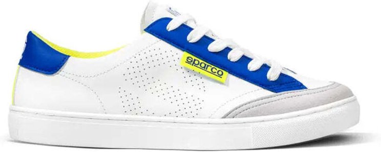 Sparco 0012B3BAGF S-Time Freizeitsneaker Öko-Leder Weiß Hellblau Neongelb 44