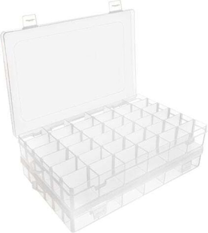 2er-Set transparente Kunststoff-Sortierbox – 27,3 x 17,6 x 4,3 cm – Kunststoff-Aufbewahrungsbox mit 36 verstellbaren Fäc...