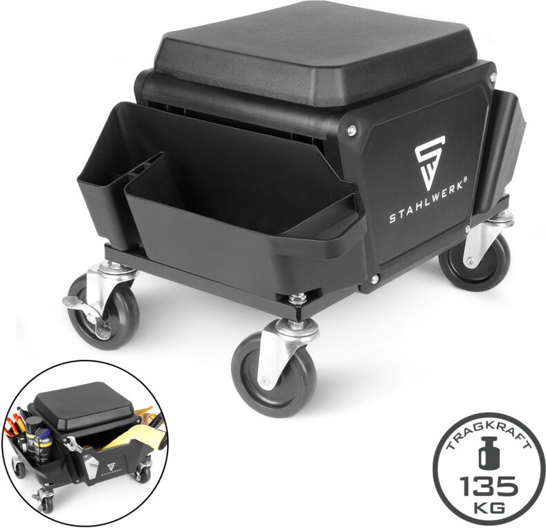 STAHLWERK Werkstatthocker mit Schublade 2 Seitenfächer Traglast 135 kg