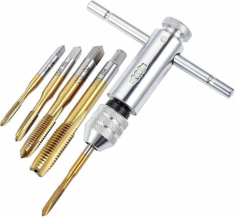 Verstellbarer Ratschengewindebohrerhalter, M3 M4 M5 M6 M8 Handgewindebohrer, T-Gewindebohrer mit HSS-Gewindebohrern,