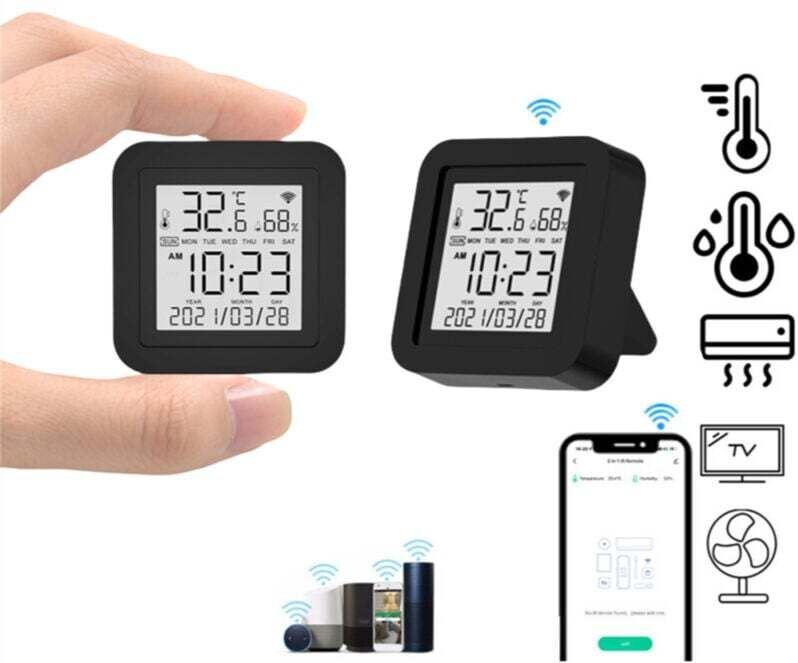 Elektronisches WiFi-Thermometer und Hygrometer, intelligentes digitales Display, Infrarot-Fernbedienung (IR), zwei in ei...