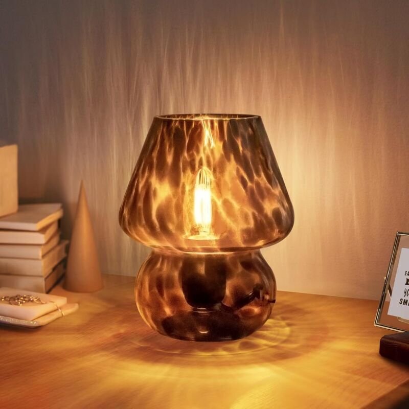 Pilzlampe, kleine Vintage-Tischlampe für den Nachttisch, durchscheinende Glas-Nachttischlampe