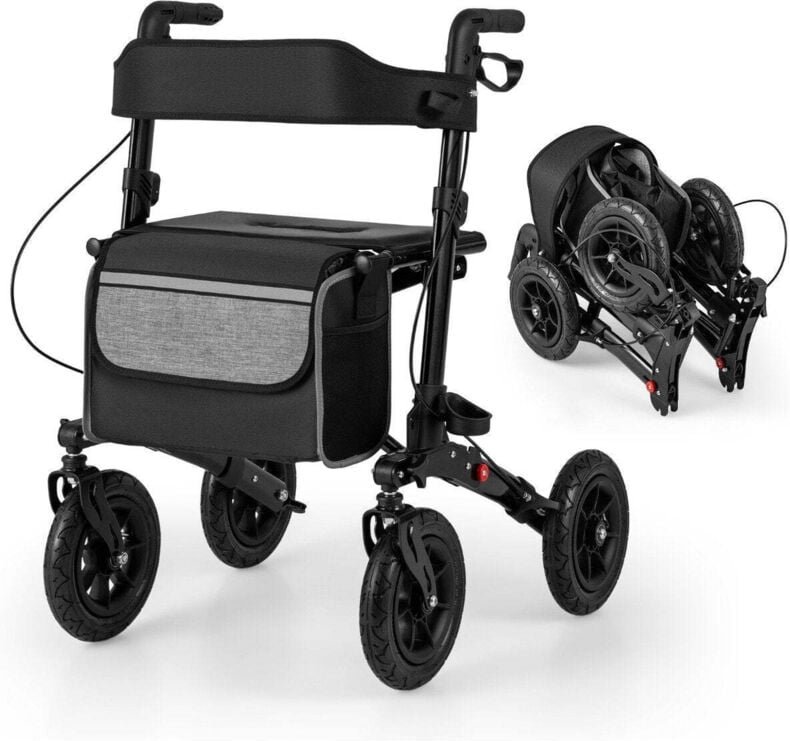 Faltbarer leichtgewicht rollator mit luftbereifung aluminium 140 kg tragkraft