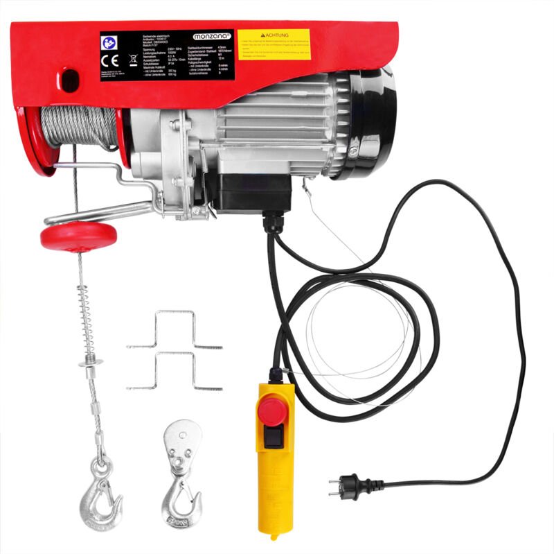 Monzana elektrische Seilwinde 125kg bis 800kg Hubhöhe 12m Seilzug Motorwinde Flaschenzug Hebezug Seilhebezug Kettenzug 3...