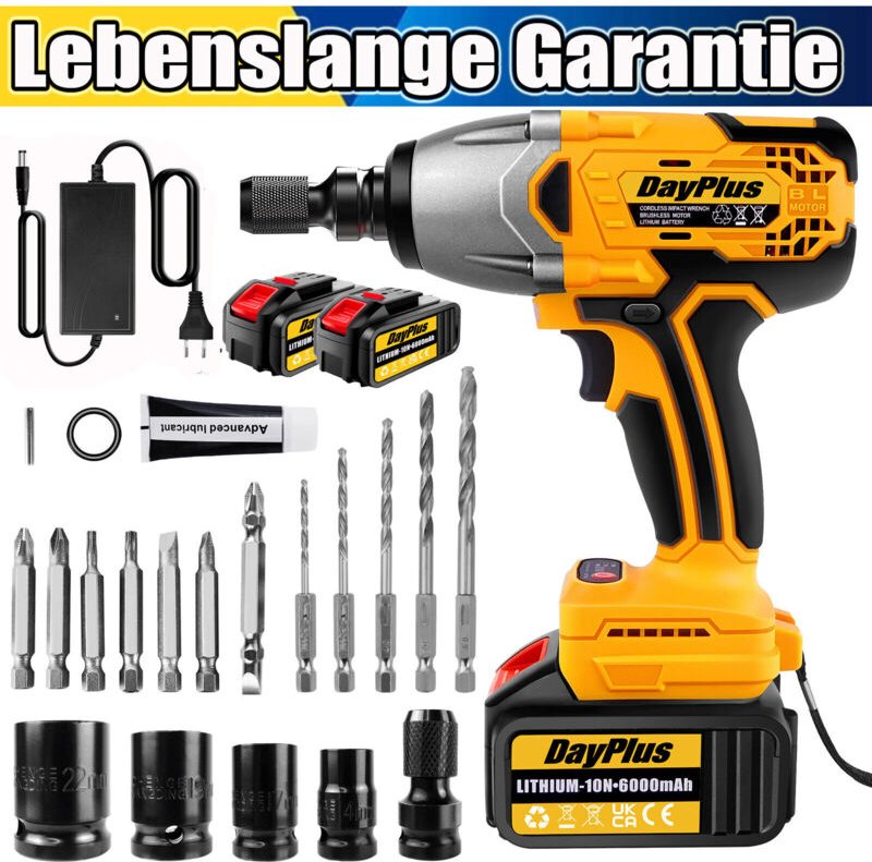 Dayplus - 3 in 1 Akku Schlagschrauber 21V 1800Nm Elektrischer Drehschlagschrauber +2 Akkus