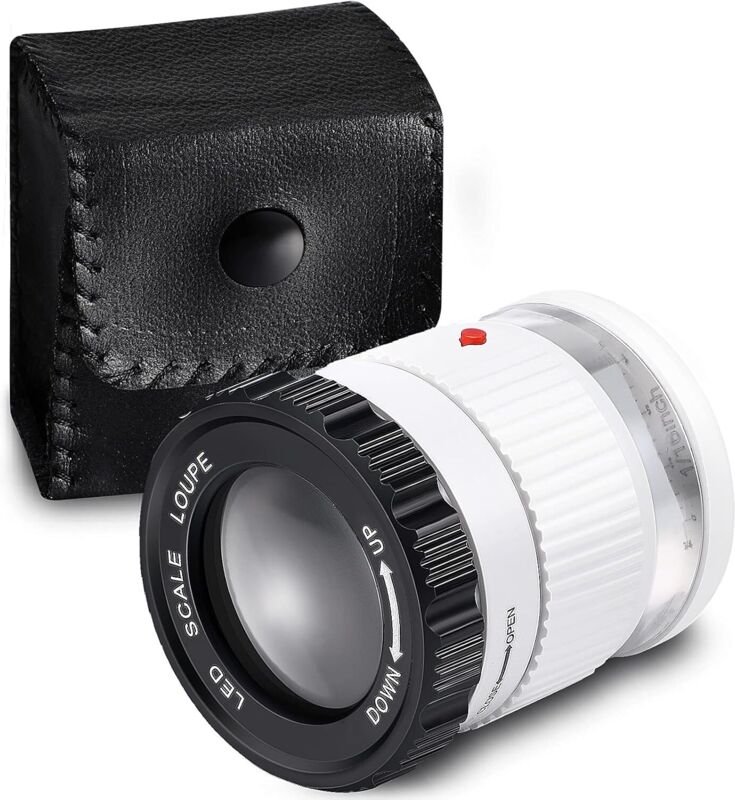 Linghhang - 30-fache Lupe (weiß) LED-beleuchtete Lupe UV-beleuchtete Lupe Einstellbare Brennweite Faltbare Schmucklupe f...