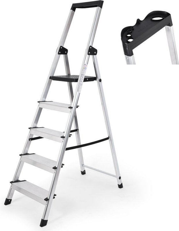 Sekey 5-stufige Stehleiter – sichere Aluleiter mit Werkzeugablage, perfekt für Arbeiten in größerer Höhe und vielseitige...
