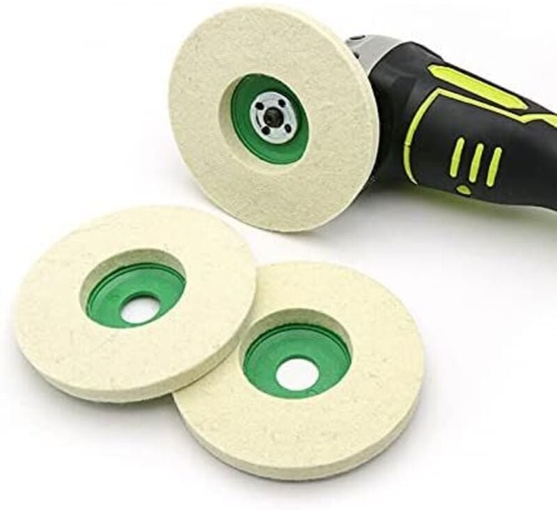 Set mit 3 90-mm-Polierscheiben aus Wollfilz für Winkelschleifer (grün)