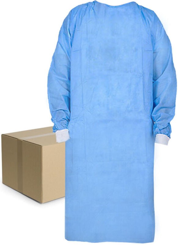 Wasserdichter medizinischer Isolationskittel XL, blau, mit Bündchen, laminiert, mit Bändern zum Binden (30 g), 10 Stück