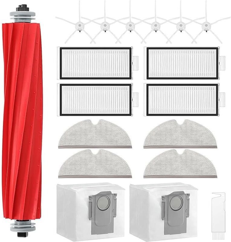 VORNE-Zubehörset für Roborock Q7, Q7+, Q7 Max, Q7 Max+ Saugroboter, 1 Walzenbürste, 4 Filter, 4 Wischpads