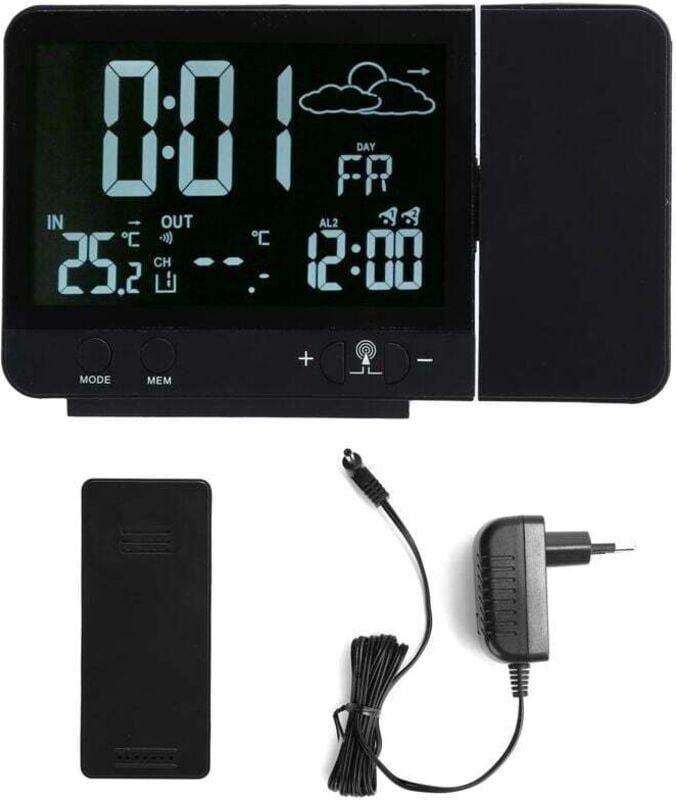 KZQ - Digitaler Projektionswecker, Radio, Deckenprojektionswecker mit Wetterstation, Thermometer, Drahthygrometer, Tempe...