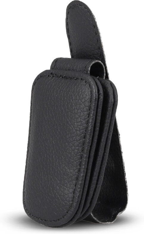 HEYNER® Brillenhalter Sonnenbrillenhalter mit Magnet für Sonnenblende Auto Universal schwarz Leder Ticket Karten Clip