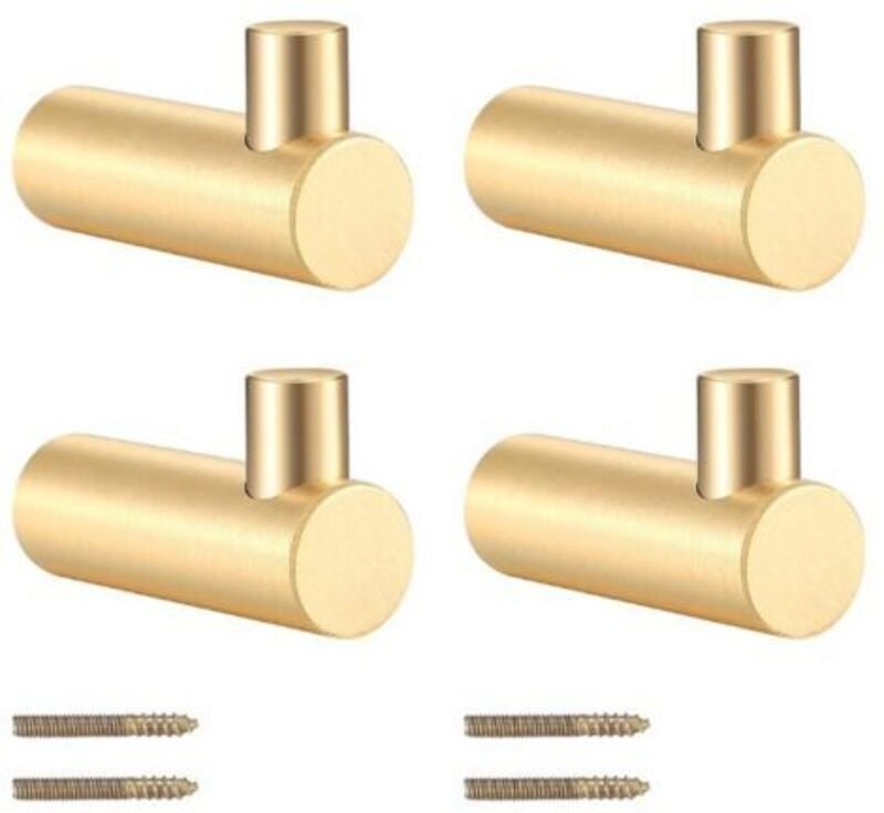 4 Stück goldfarbene Wandhaken aus Messing für Mäntel, Schals, Hüte, Taschen, Kleiderbügel und Handtücher