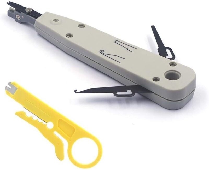Mounting tool for network box, patching zones, mounting box and recessed box, connection cable with wire cutter