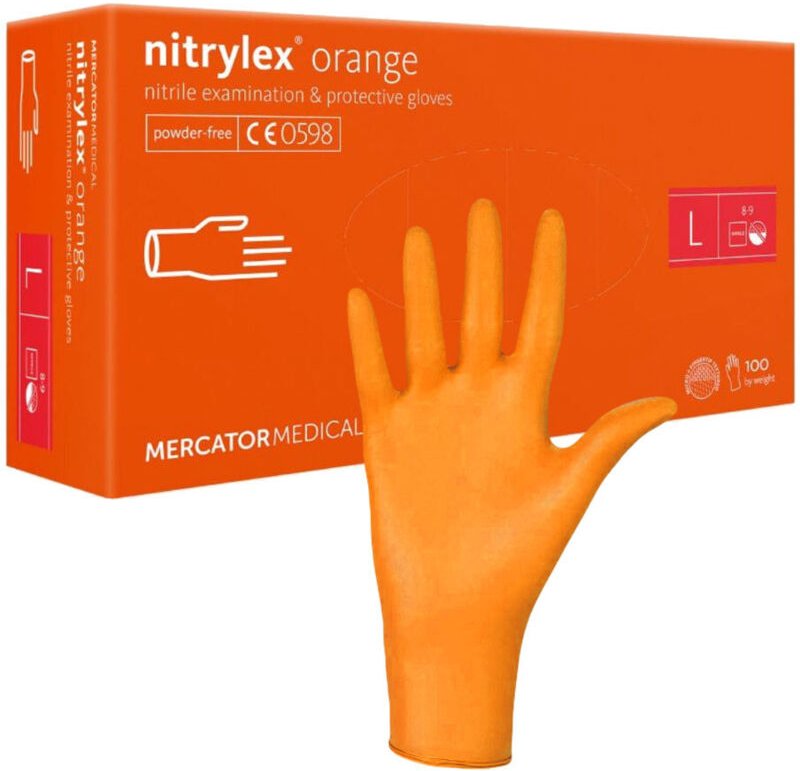 Mercator Nitrylex Orange Nitrilhandschuhe Größe L, 100 Stück