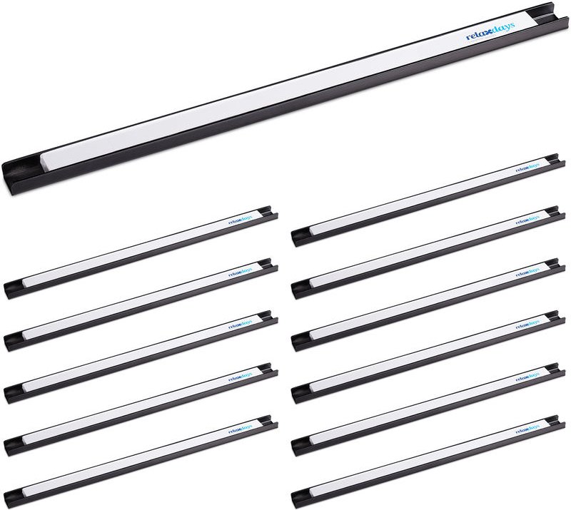 Thumbnail - 12 x Magnetleiste, für Werkzeug, stark magnetisch, Werkstatt, Garage, Büro, Werkzeugleiste, 45 cm, Stahl, schwarz/weiß