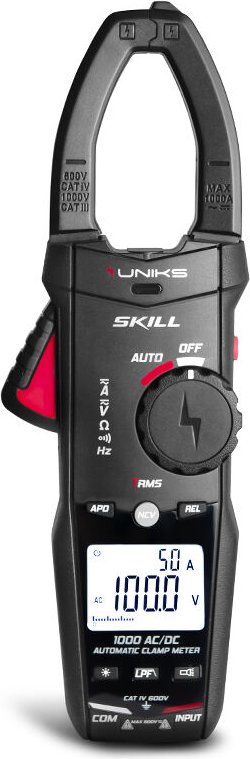 UNIKS SKILL Zangenmessgerät 1000 A AC/DC TRMS: Automatische Messungen und Echtzeitanzeige