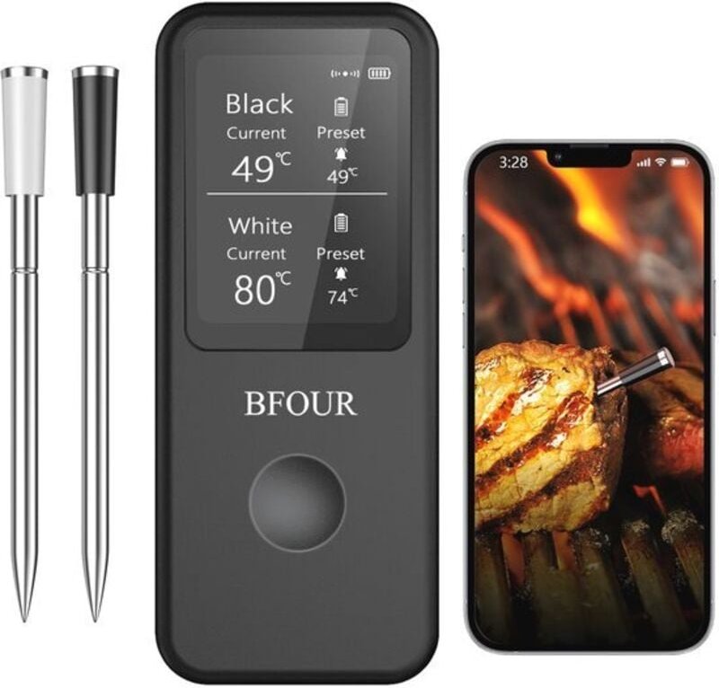 Kabelloses Fleischthermometer mit Bluetooth und 6 cm (2,4 Zoll) Display Wasserdicht und präzise für Grill und Backofen