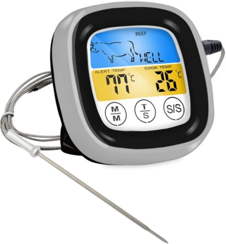 Termómetro digital para carne, apto para horno, barbacoa, parrilla, cocina y preparación de alimentos, con 1 sonda y tem...