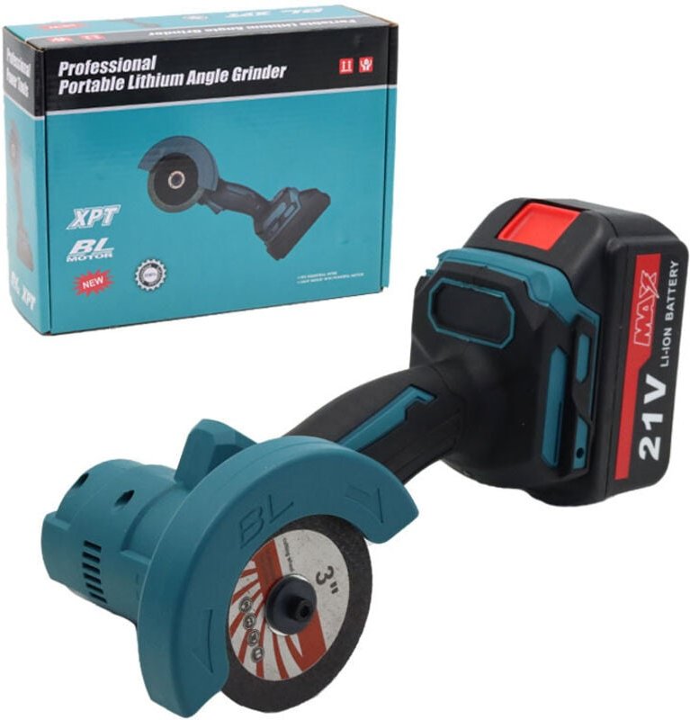 Kleiner Akku-Schleifgerät, 76mm Winkelschleifer für 21V, Vorwärts-/Rückwärtslauf, Tiefeneinstellung, Bürstenloser Schlei...