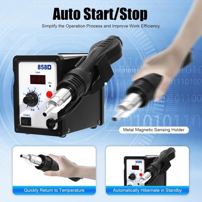 700W Lötstation, 100-450 °Clötkolben Set mit 3 Standard-Luftdüsen Soldering Kit Digital Entlötkolben Heißluft mit Led-Di...