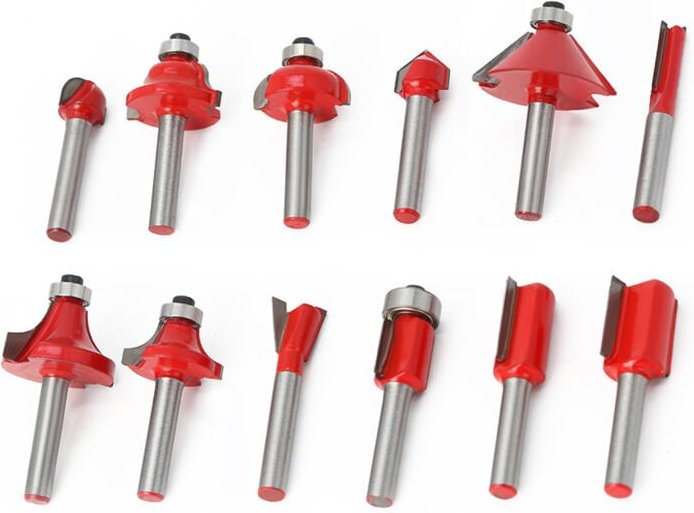 12 Stück 6-mm-Schaft-Holzfräser-Set aus Karbonstahl zum Trimmen und Nuten (mit geradem Fräser, Nutfräser und Senker)