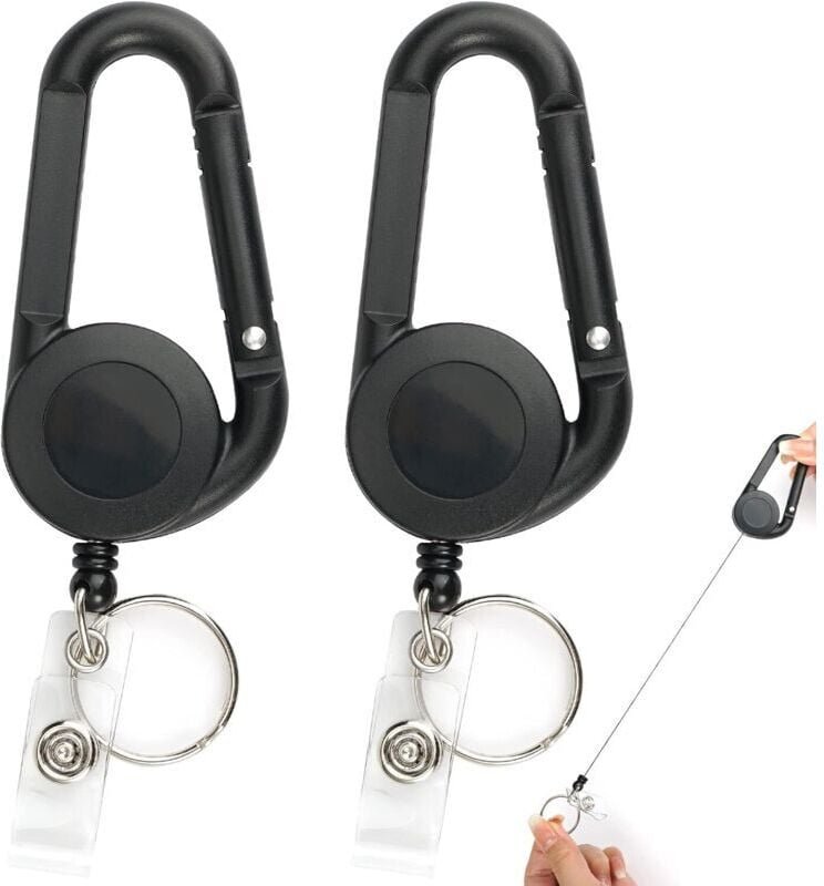 2 portachiavi retrattili con moschettone e cordino per biglietti da visita, tessere studentesche e abbonamenti per autob...