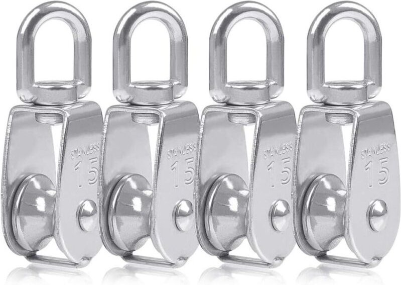 Einzelrolle für 15-mm-Seil, Edelstahl, Kletterrolle, Lastrolle, Heberolle, Kapazität: 4 Stück, Silber