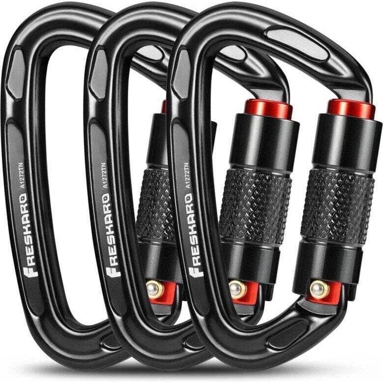 FOREHILL Kletterkarabiner, 25 kN – 2550 kg, selbstverriegelnd, CE-zertifiziert, robust, für Bergsteigen, Hundeleine, Box...