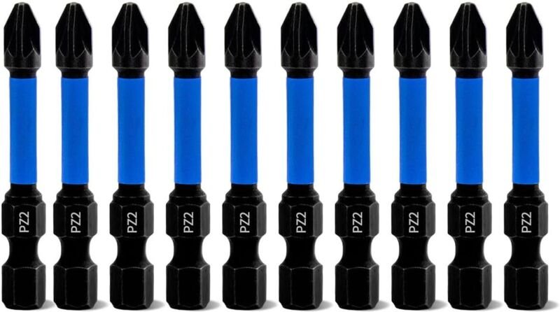 Professionelles Pozidriv-Schraubendreher-Bit-Set, 10-teilig, Länge 50 mm, PZ2 magnetische Schlagschrauber-Bits mit 1/4 Z...