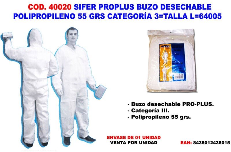 Einweg-Schutzanzug aus Polypropylen, 55 g, Kategorie 3, Pflanzenschutz l 64005
