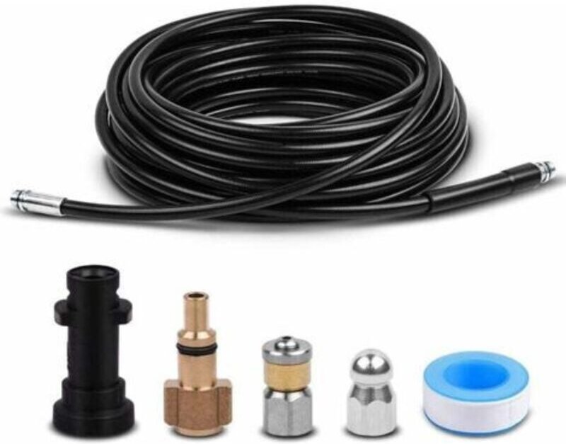 10 m Rohrreinigungsschlauch für Kärcher, Hochdruckreiniger-Abflussschlauch-Reinigungsset mit Strahldüse und rotierender ...