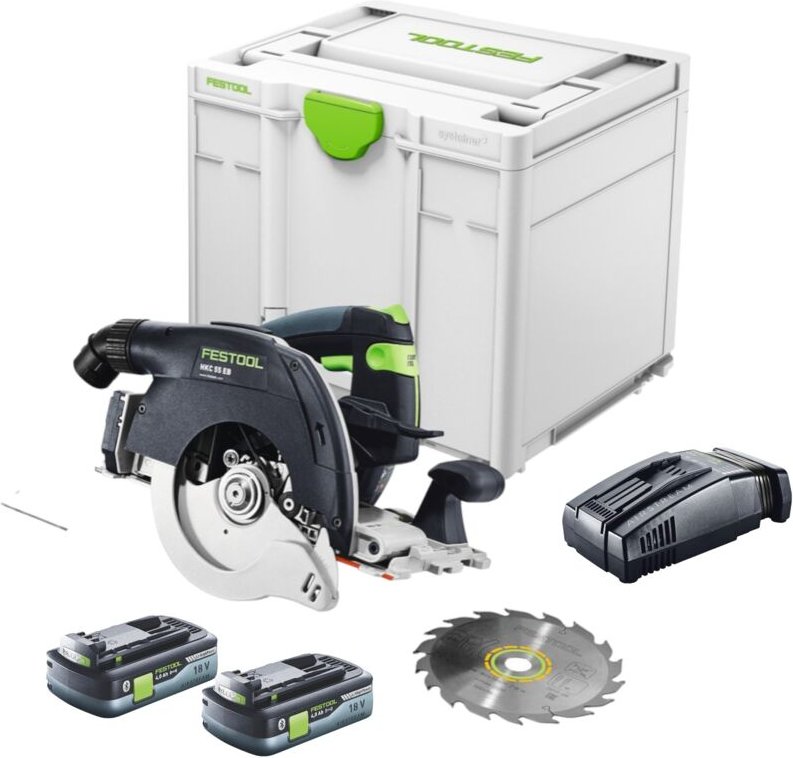 Hkc 55 EB-Basic Akku Handkreissäge 18 v 160 mm Brushless + 2x Akku 4,0 Ah + Schnellladegerät + Systainer - Festool