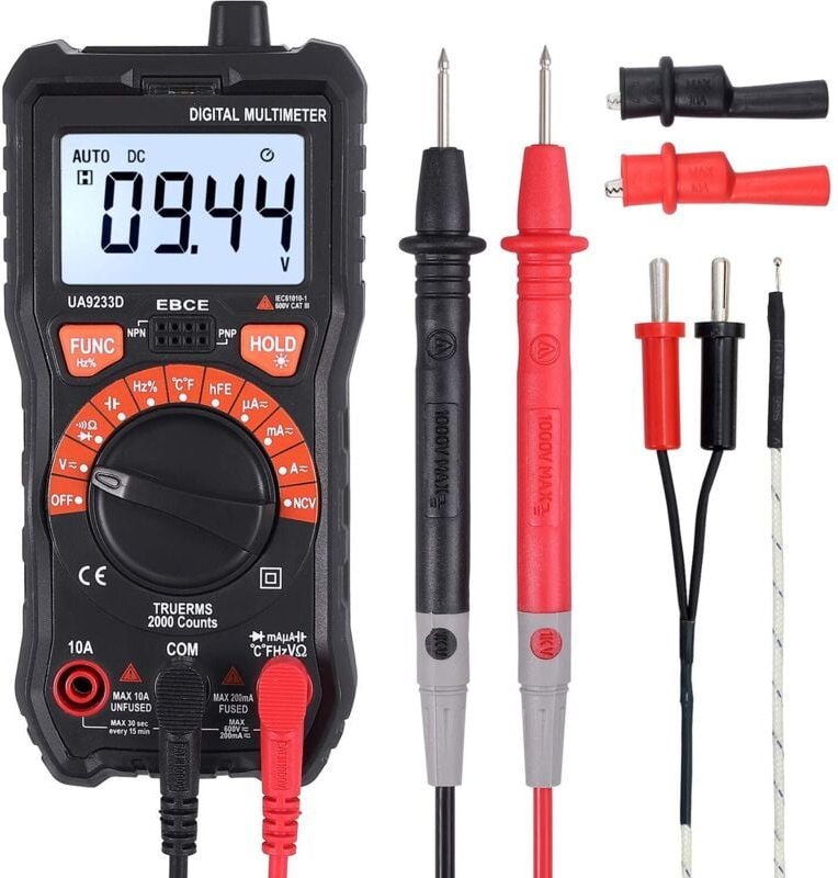 True RMS Digitalmultimeter mit Krokodilklemme – AC/DC-Tester, Voltmeter, Widerstand, Strom, Kapazität, Frequenz, Tempera...