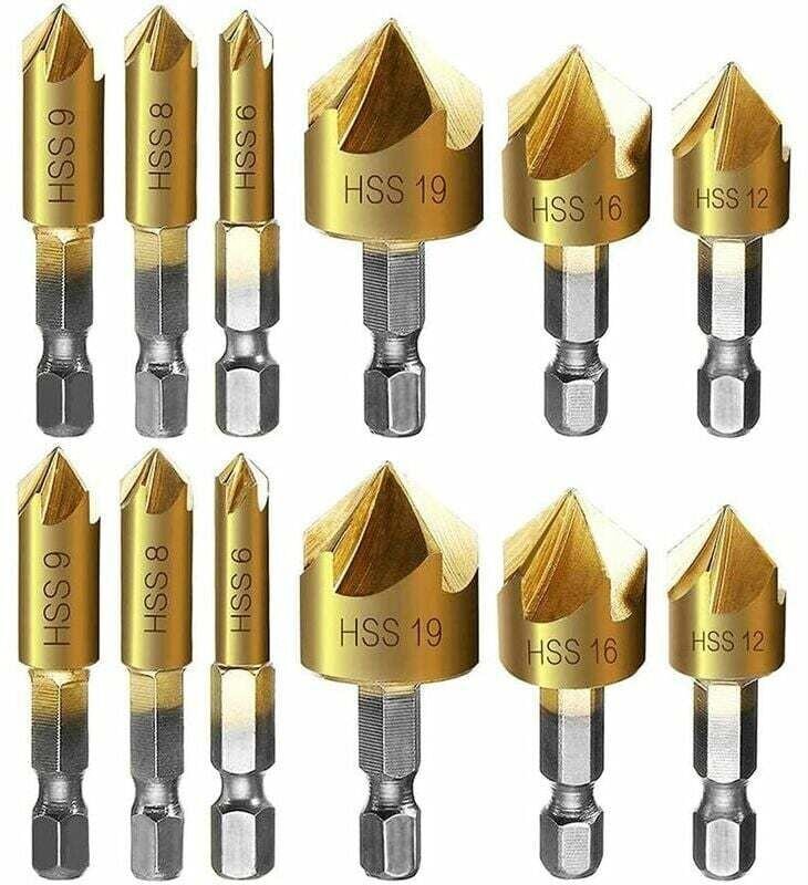 Metall-Senkbohrer, 12 Stück, Sechskantschaft, selbstzentrierender Stanz-Senkbohrer, 6 mm, 8 mm, 9 mm, 12 mm, 16 mm, 19 m...