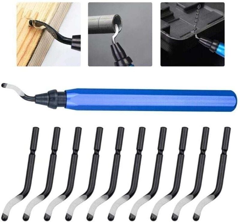 Ebavureur Outil D'ébavurage, Burr Remover avec 10 BS1010 Lames de Rechange Acier, 360 ° Rotatif Deburr Lames, PratiqueOu...