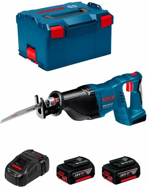 Bosch Akku-Säbelsäge gsa 18 v-li mit 2x 5,0 Ah Li-Ion Akkus + Lader in l-boxx