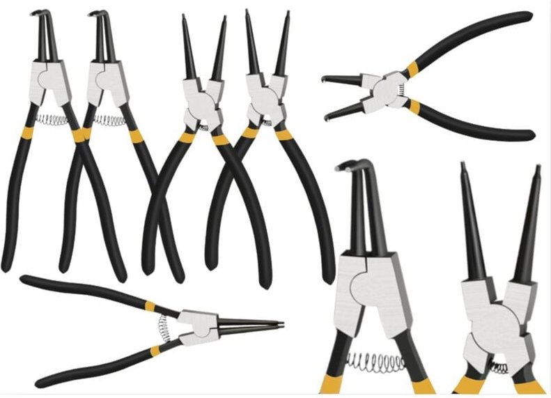 Circlip Pliers Set, Bent & Straight, 4 Pieces