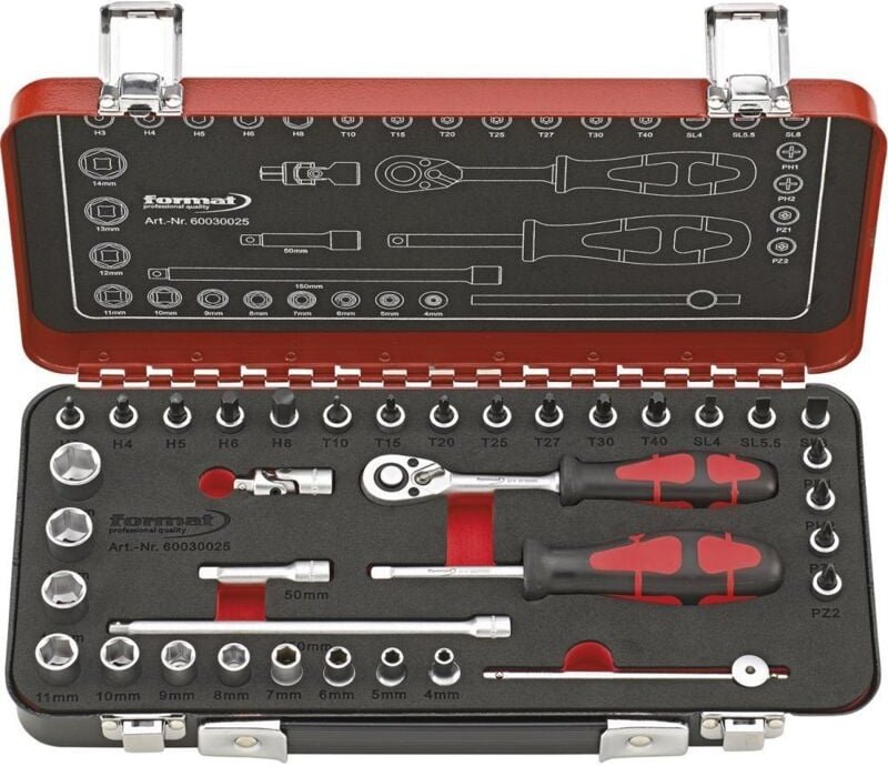 Format - Steckschlüssel-Satz 1/4' 36-teilig, in Metallkassette
