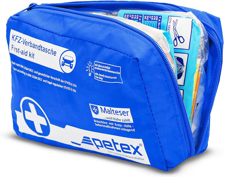 petex Verbandtasche DIN 13164-2022, 43-teilig, kompakt, hygienisch verpackt, inkl. Maske und Feuchttücher, EU-Standard f...