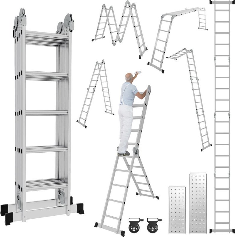 Wolketon 7 in 1 Mehrzweckleiter Multifunktionsleiter Klappleiter 4x5 582cm Teleskopleiter A-Rahmenleiter Anlegeleiter St...