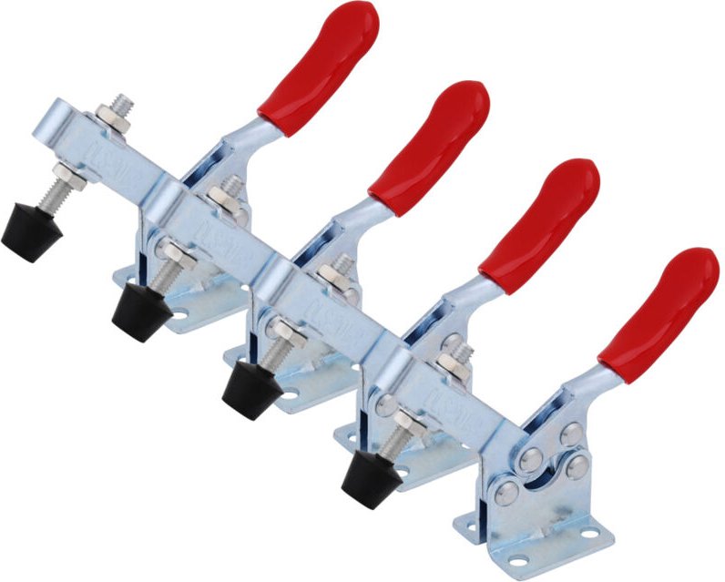 4-teiliges Handwerkzeugset: Kniehebelspanner 201B, Horizontalzwinge 201-B, Schnellspannwerkzeug